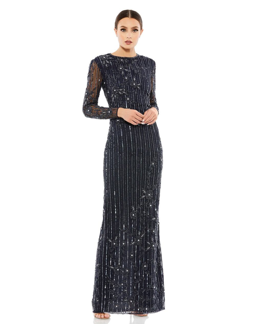 Mac Duggal Navy Embellished Illusion Long Sleeve Formal Gown Plus Sz 24